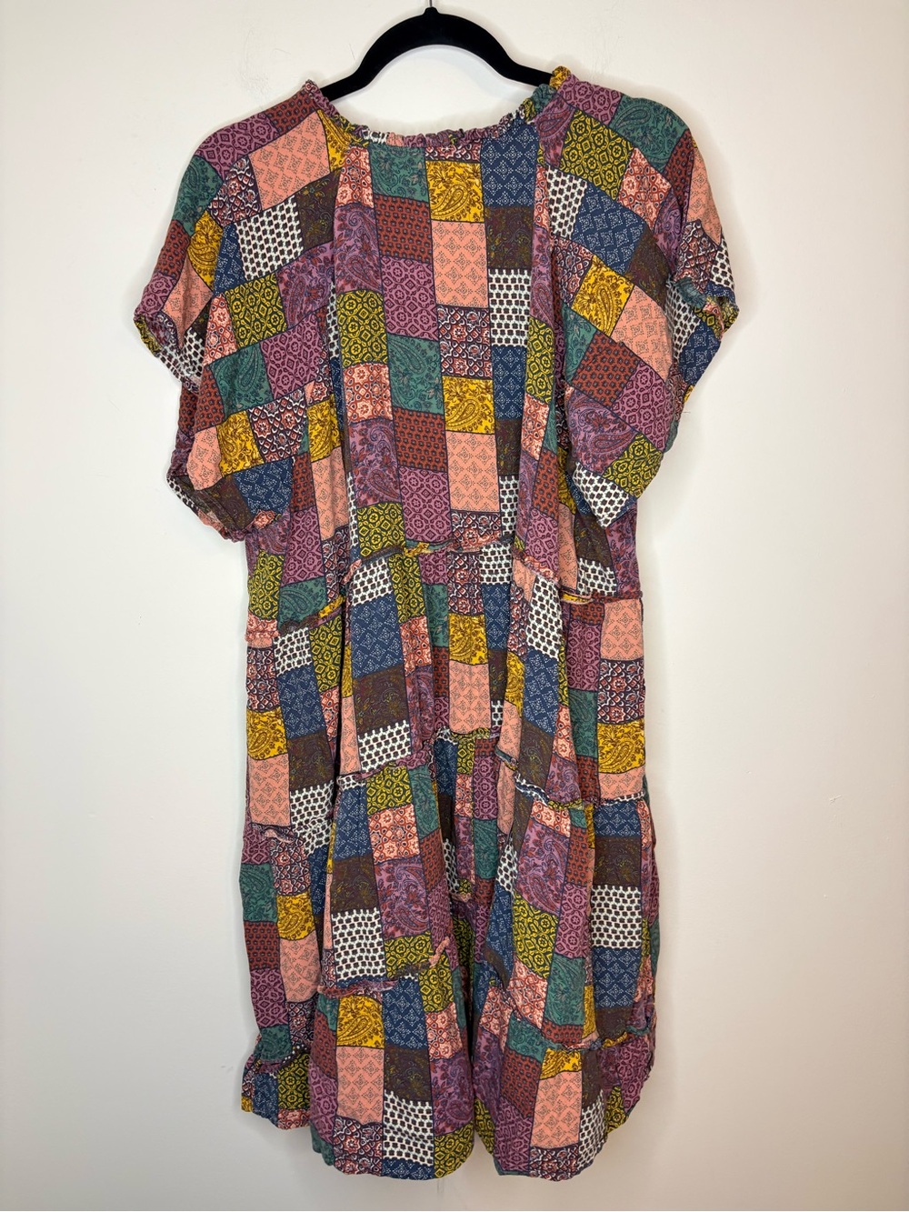 dip Multicolor Boho Patchwork Short Sleeve Tiered Dress Size 2X - Picture 2 of 7